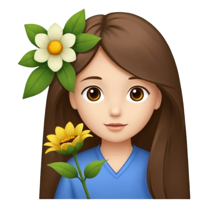 Ein braunhaariges Mädchen (glatte Haare ) mit einen Blume hinter dem ohr lange haare zur Seite kuckend Blume hinter dem rechten Ohr so das man es sieht zur Seite schauend sticker