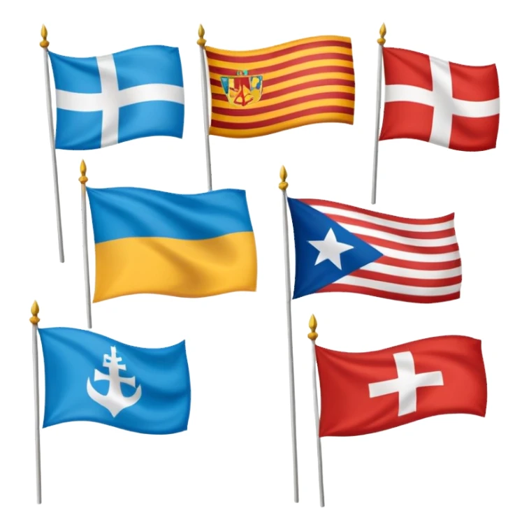 Generate a galician flag, a basque flag, a catalan flag, a breton flag, a corsican flag, a occitan flag, a samis flag and a Québec flag sticker
