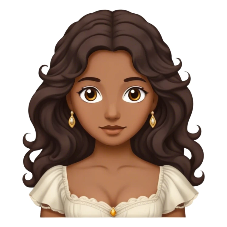 lady with medium brown skin, long wavy dark hair, soft features, simple regency dress sticker