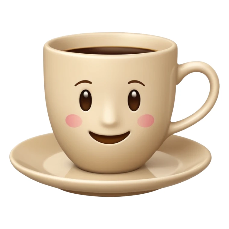 classic light beige coffee cup on light saucer, no decoration, emoji style sticker