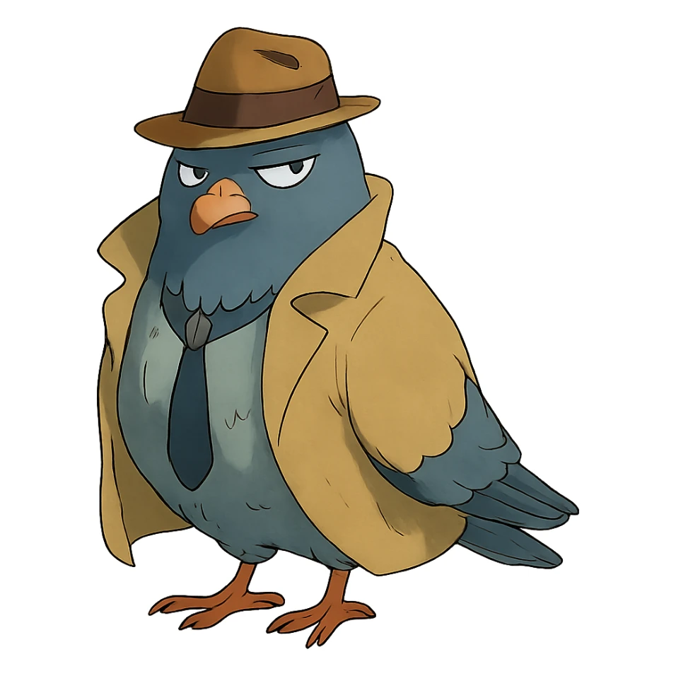 ghibli style spy pigeon with a mysterious expression sticker