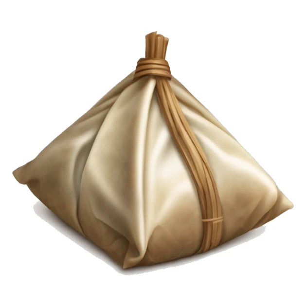 A traditional Chinese zongzi, a wrapped glutinous rice dumpling, in a triangular shape. The zongzi is wrapped with brown bamboo leaves and tied with a string.  sticker