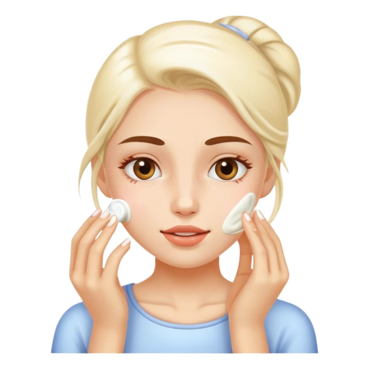 white girl applying cream on face sticker