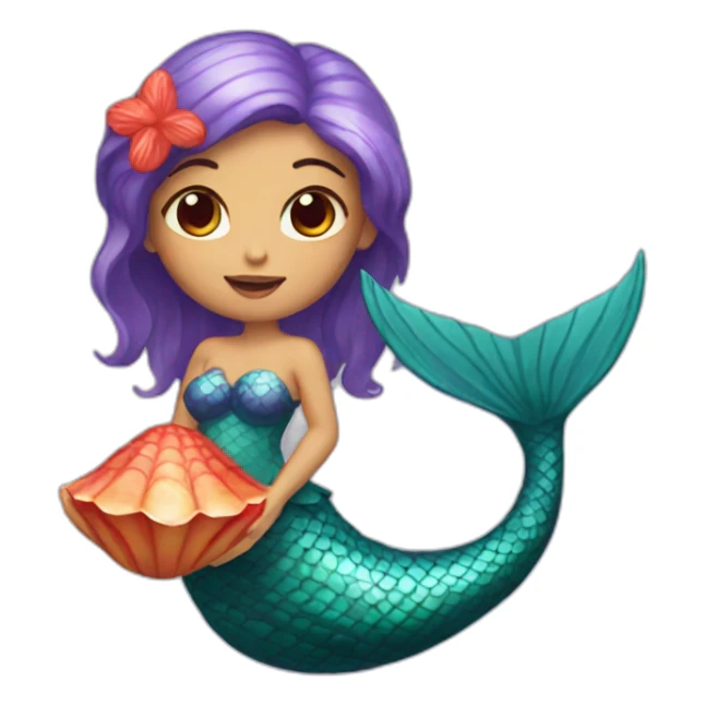 red-eyed mermaid with a shell in her hands sticker