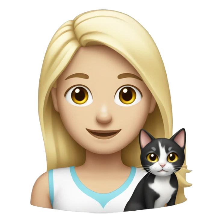 Blonde smiling girl holding a cat with black and white markings sticker