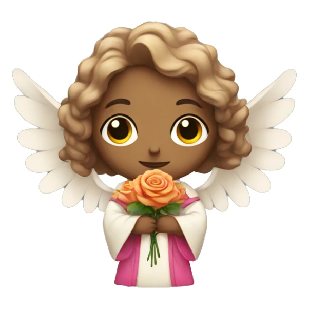 sad angel wearing colorful robes holding roses sticker
