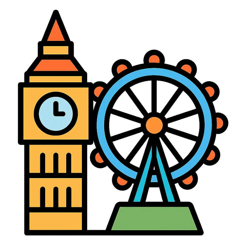 color outline icon of Big Ben and London Eye sticker