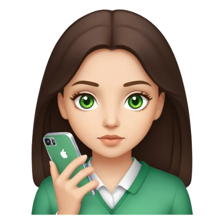 brunette girl with green eyes with phone sticker