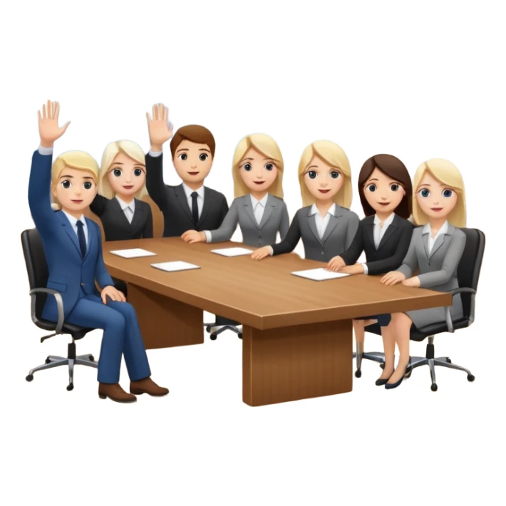 saying goodbye a group of coworkers hand up in meeting room in long rectangular table sticker