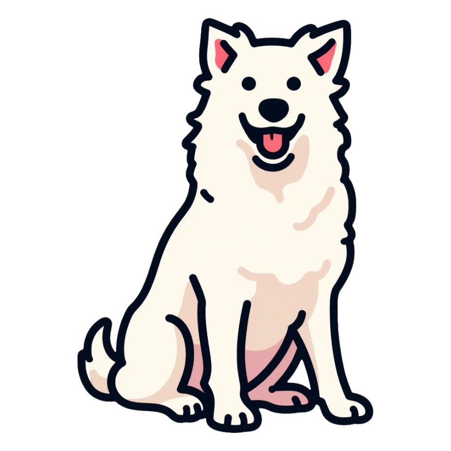 A pure white Border Collie dog sitting, with fluffy fur, alert pointed ears, and friendly expression sticker