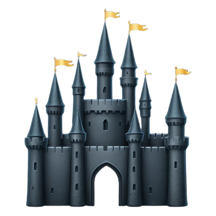 iOS emoji, minimal dark fantasy, black castle silhouette, flat sticker