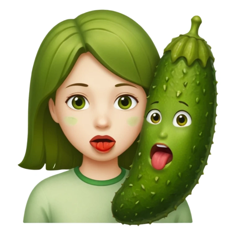 A girl with a huge pickle in side her mouth  sticker
