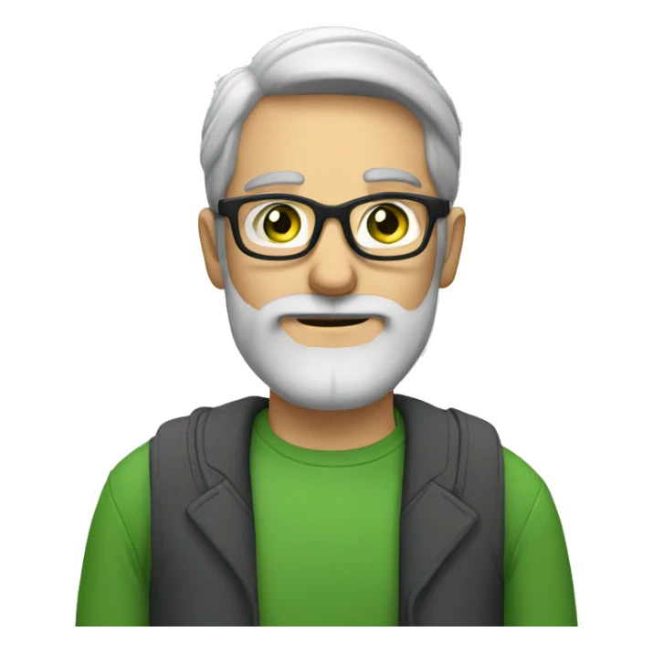 A man with grey beard and green eyes and clear glasses sticker