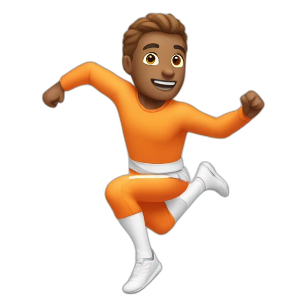 male parcour athlete in orange white cloths, captured mid-air sticker