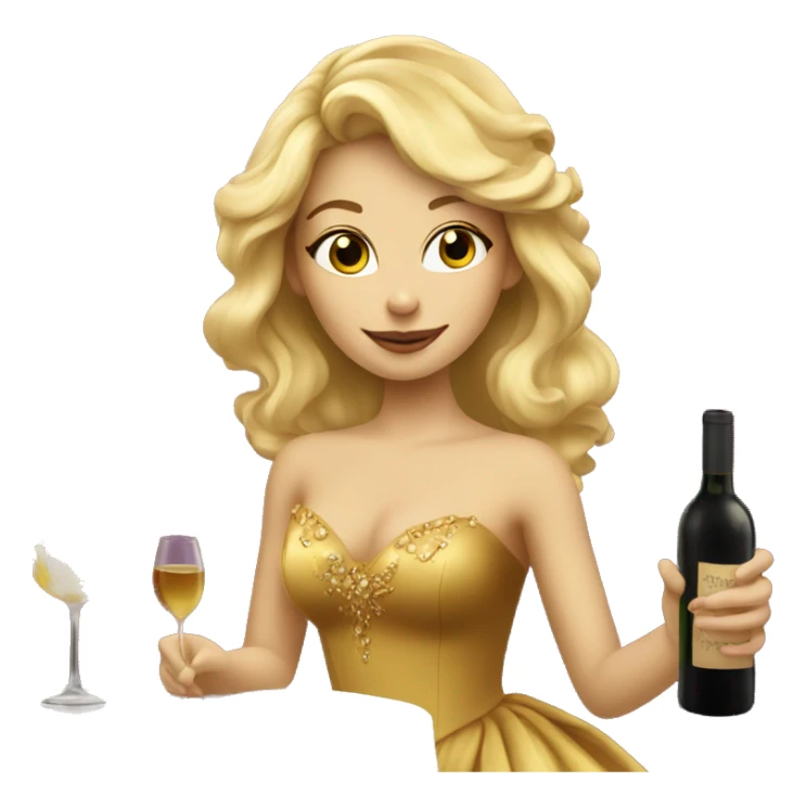 beautiful blond princess in a golden dress drinking wine sticker