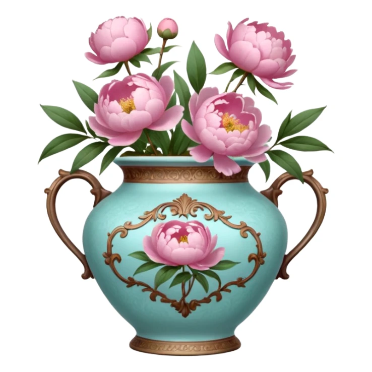 Pink peonies in a vintage vase sticker