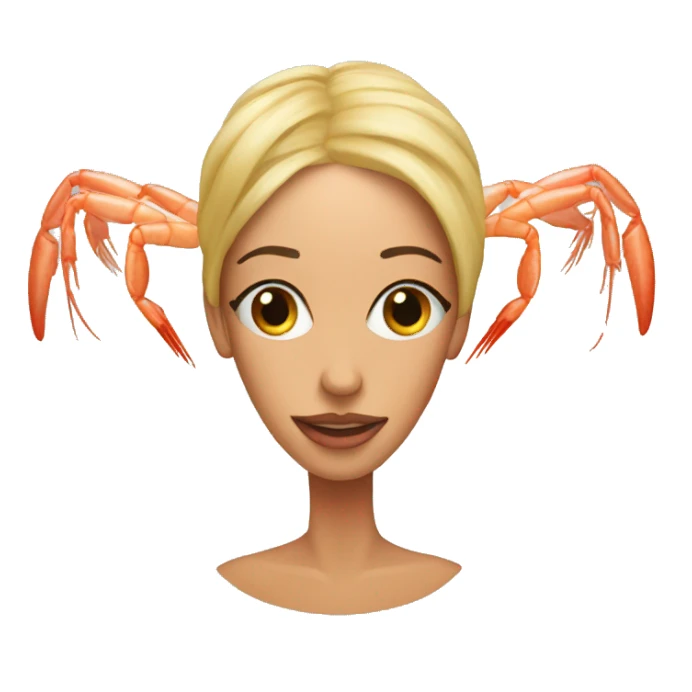 A woman, a shrimp's head sticker