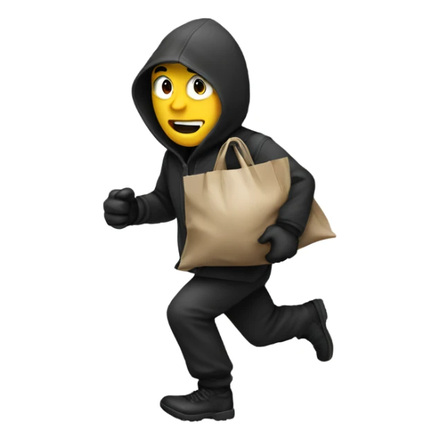 thief run with a bag with cash sticker