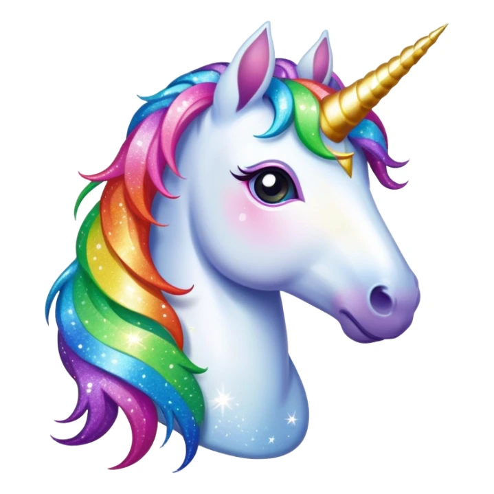 Magical unicorn with rainbow mane and sparkling glitter all around it sticker