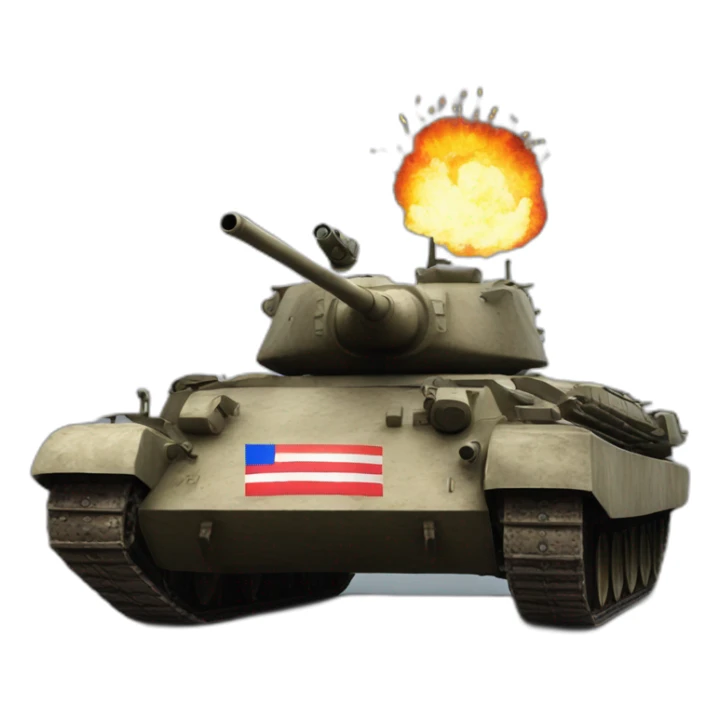 Russian Tank with explosions bihind and russian flag sticker