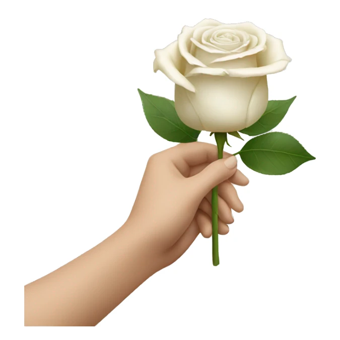 front view, a hand holding a white rose, transparant background sticker