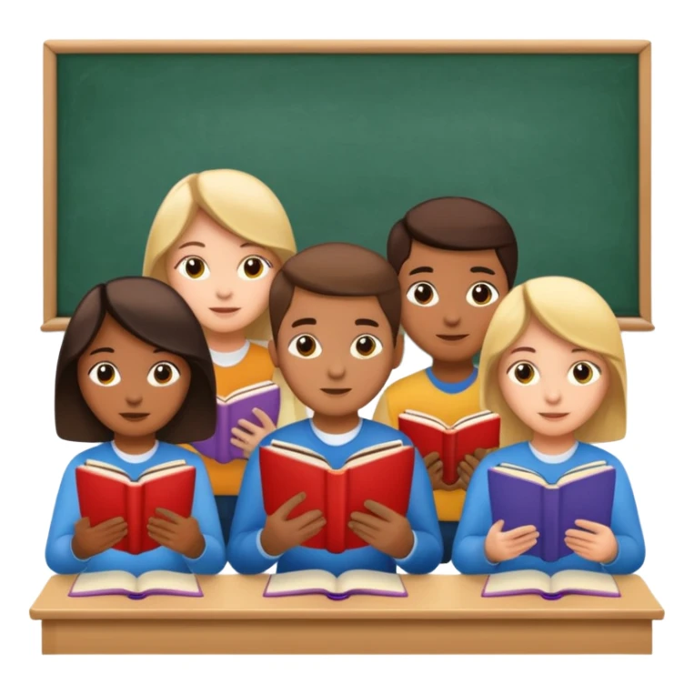 group of five students reading books in a classroom sticker