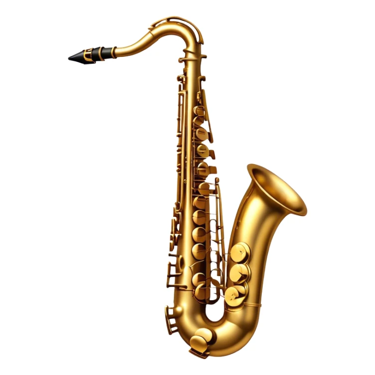 Cinematic Realistic Saxophone, smooth, curving golden brass body, intricate keywork reflecting soft warm light, rich patina adding character, glowing with a jazzy and atmospheric presence. sticker