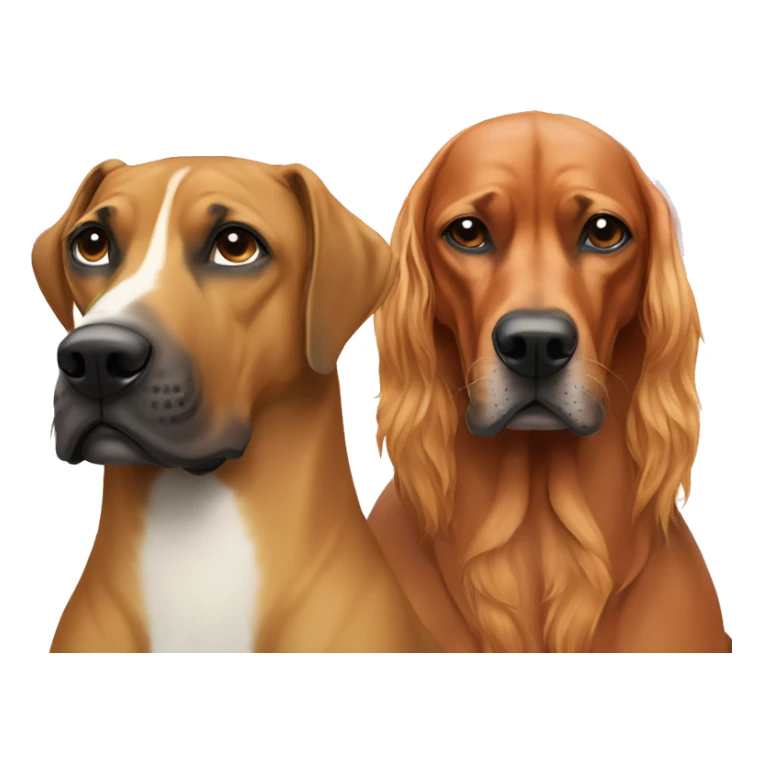 white man with long rainbow colored hair and twisted mustache next to a brown rhodesian ridgeback sticker