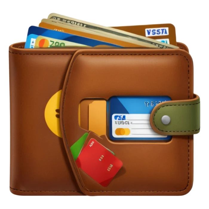 portefeuille marron avec pleins de billet et carte bancaire sticker