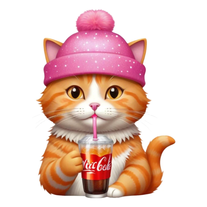 cat drinking a diet coke from mcdonald’s with a pink sparkly hat on sticker