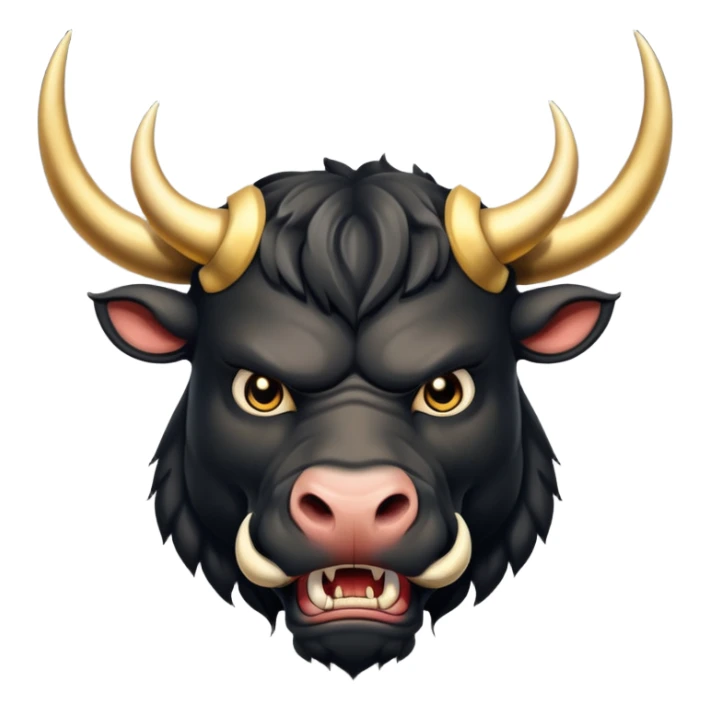 black angry powerful bull with golden horns emoji sticker
