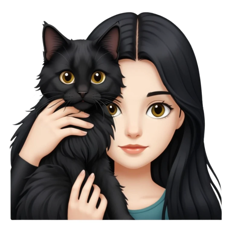 Fair skin beautiful black long hair girl holding maine coon black sticker