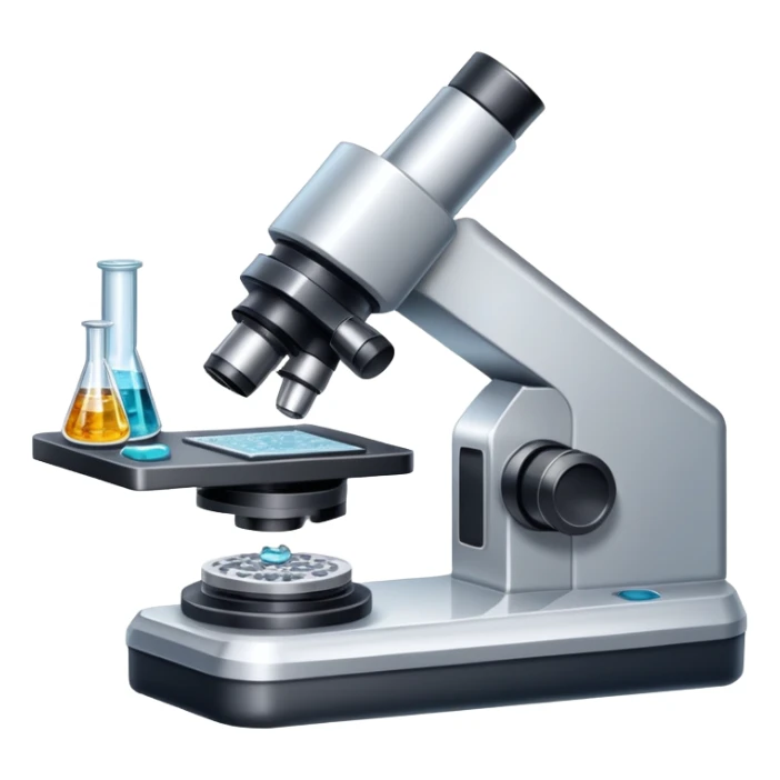An icon featuring an electronic microscope, a metal alloy, and a crystal structure, symbolizing materials science. The design includes different materials like metals, ceramics and polymers, alongside a stamp representing testing and quality control. Transparent background sticker