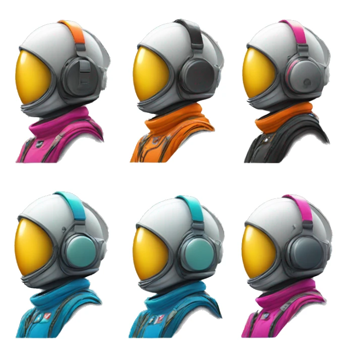 an astronaut in headphones in bright coloured helmet, no face sticker