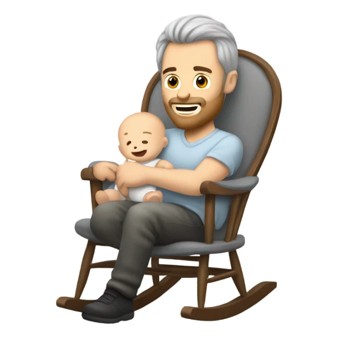 White man rocking white baby in puffy grey rocker  sticker