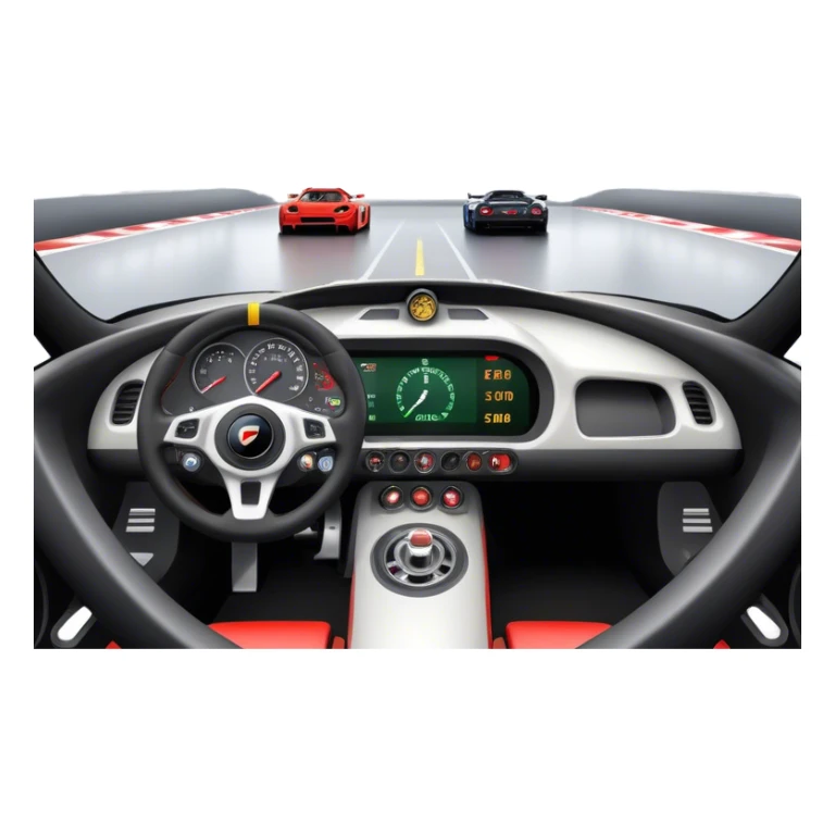 An icon showing a racing game interface, inspired by Grand Turismo. The design features a garage with a selection of high-performance cars, along with race track visuals in the background. Speedometer, lap timer, and other HUD elements add to the excitement. Transparent background sticker