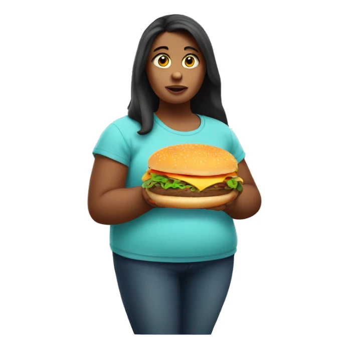 Obese girl holding a burger sticker