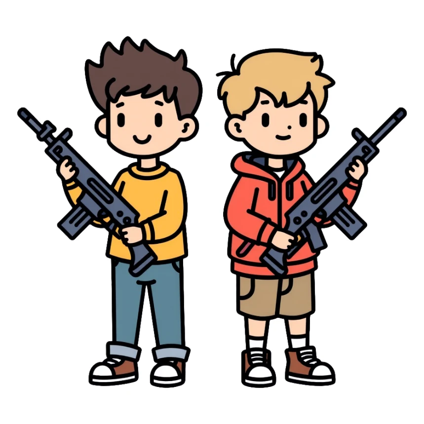 two boys with weapons sticker