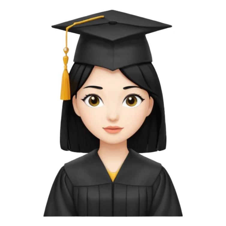 women, black hair, graduation robe and hat white skin sticker