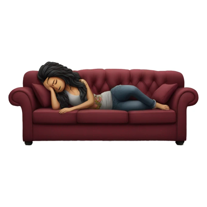 Beautiful tattooed burgundy long haired woman napping on sofa sticker