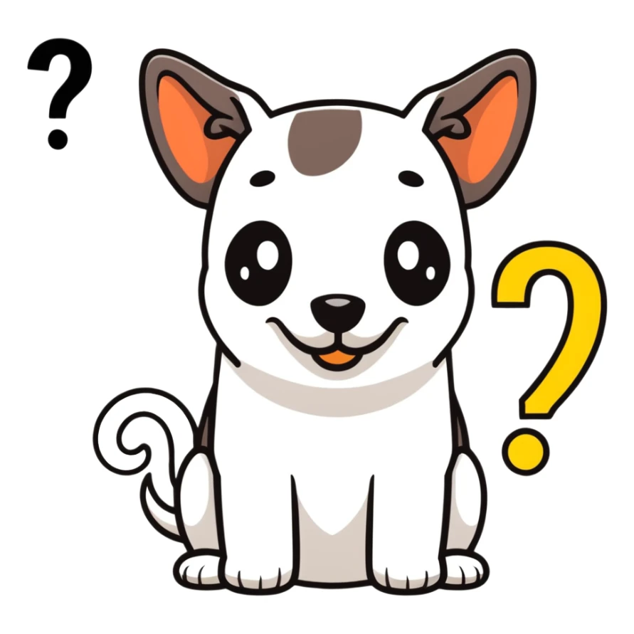 cartoon dog with a question mark above its head sticker