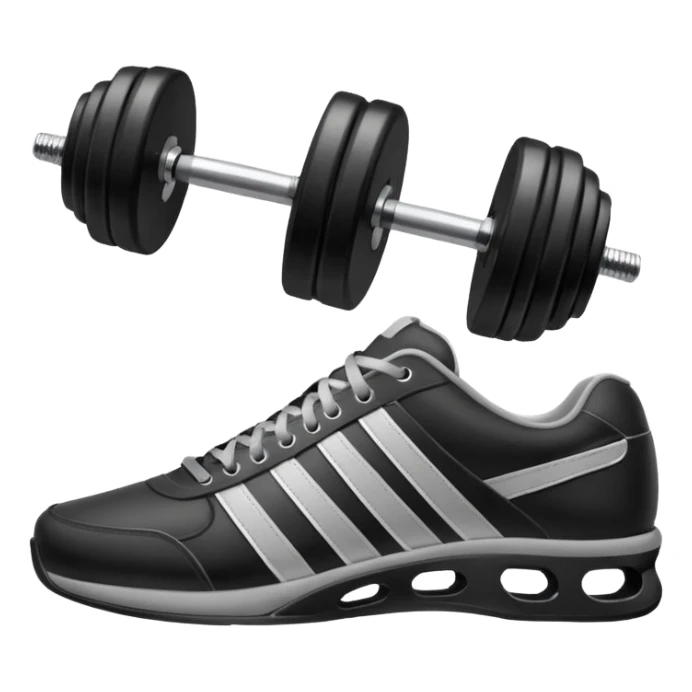 sports shoe next to a dumbbell sticker