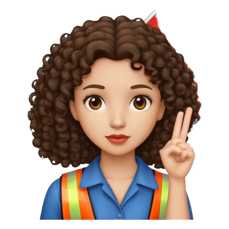 brunette girl with curly hair holding a stop sign sticker