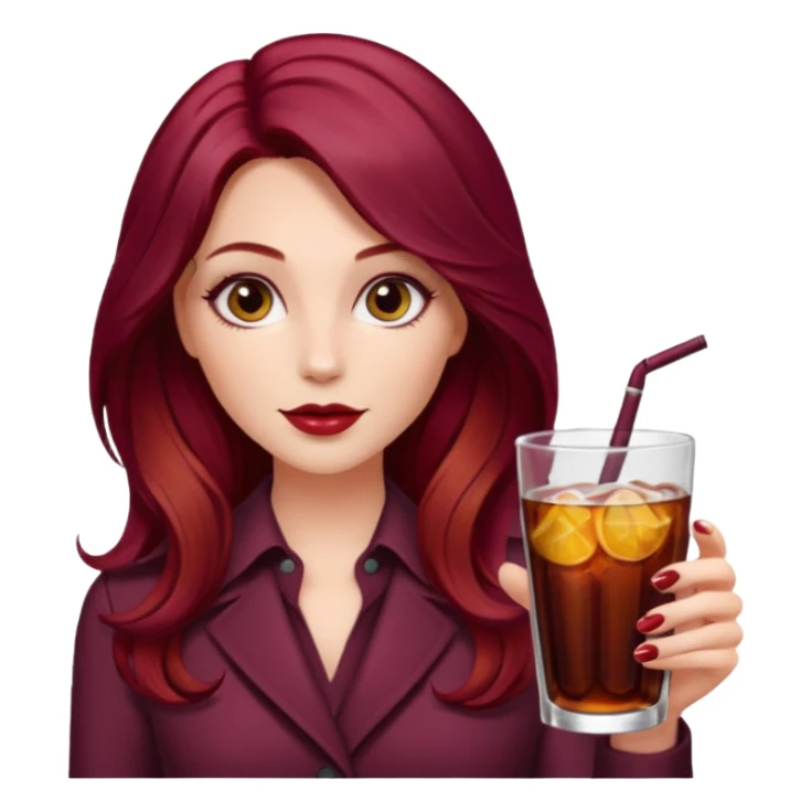 Open


Open


Open


Open
Draw a young glamorous woman with LONG burgandy cherry cola hair in a centre hair part styled slightly wavy sticker