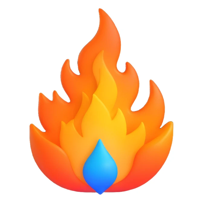 classic fire emoji with blue to orange gradient colors matching reference image, 3D style sticker
