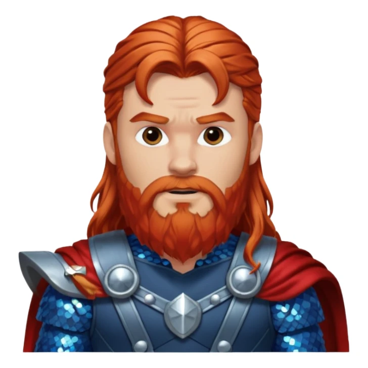 Thor, God of Thunder with long red hair and beard, blue sequin outfit sticker