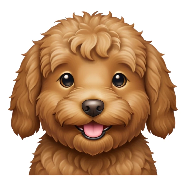 Cute caramel coloured labradoodle dog with smiley face sticker