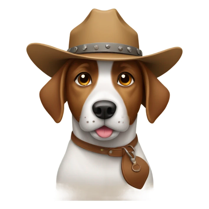 A white and brown dog with a cowboy hat  sticker