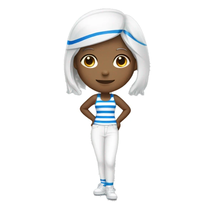 Girl with blue and white line and white pant sticker