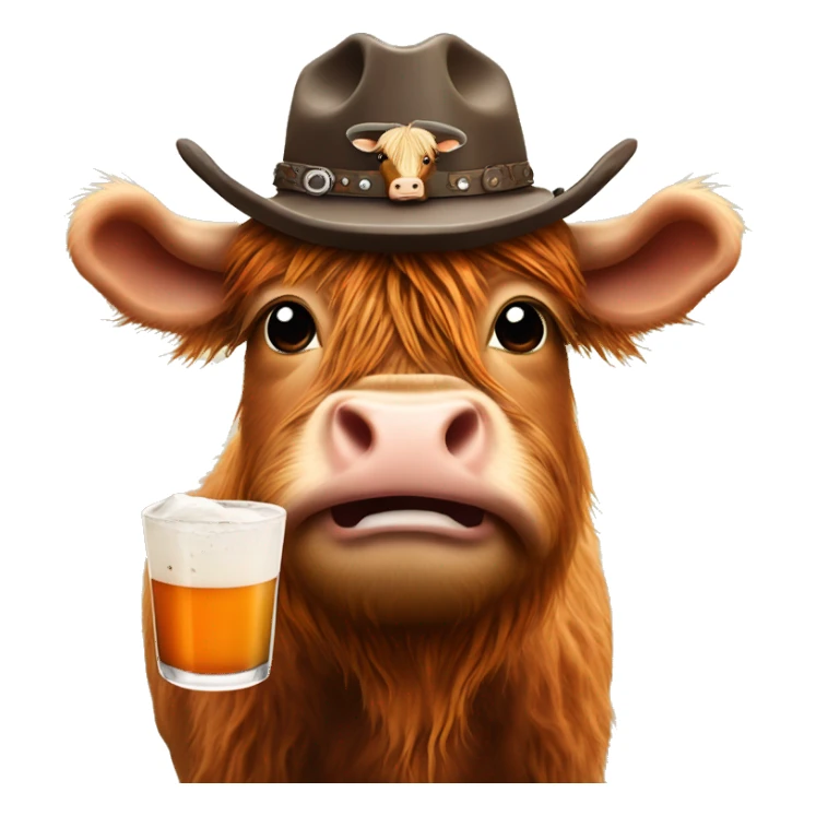 highland cow with a cowboy hat holding an espresso martini  sticker